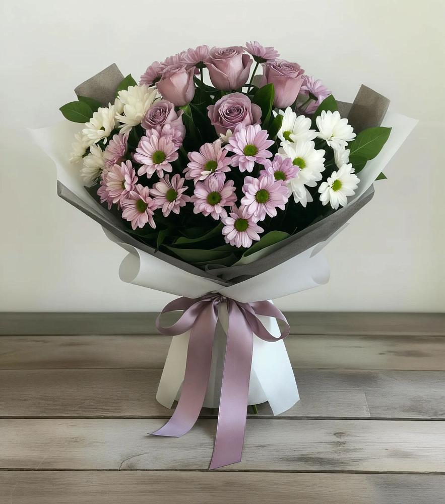 Букет цветов из: Хризантемы и Розы в Нижний Ингаш
