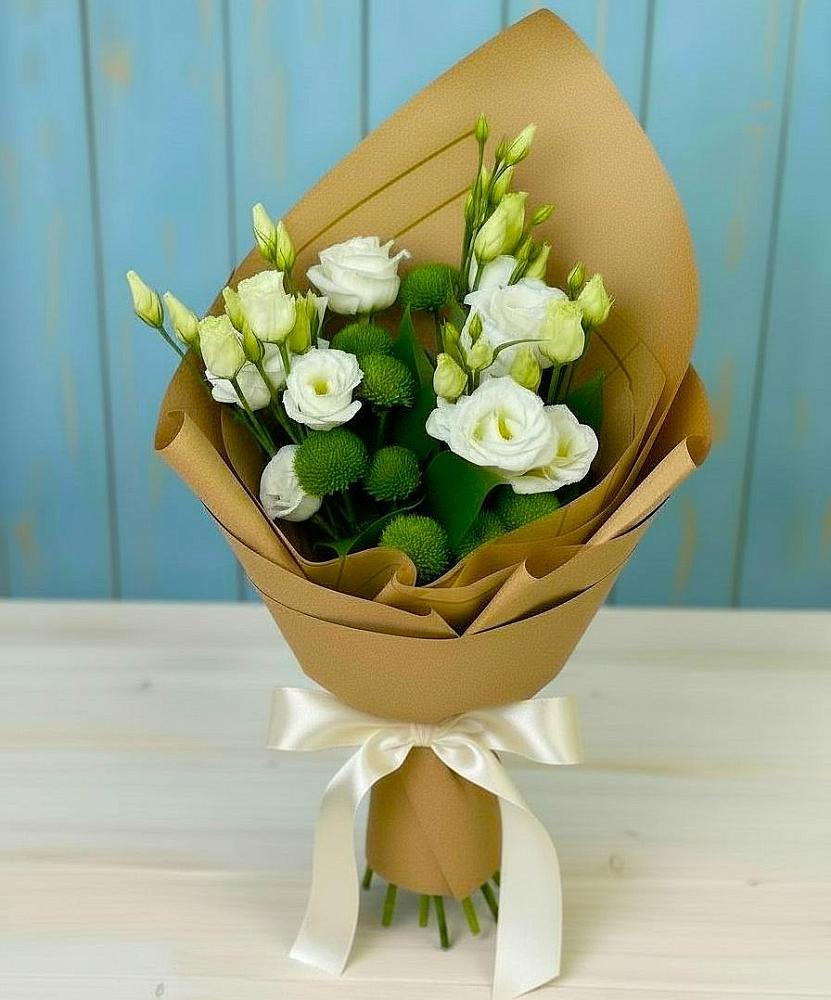 Букет цветов из: Хризантемы и Лизиантусы в Нижний Ингаш