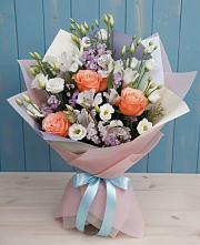 Букет цветов из:  Лизиантусы, Розы, Альстромерии и Гипсофила #REPLACE_PRED# Нижний Ингаш