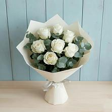 Букет Белые розы в Эвкалипте #REPLACE_PRED# Нижний Ингаш