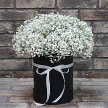 Цветочная композиция из Гипсофила в шляпной коробке в Нижний Ингаш