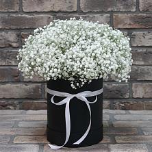 Цветочная композиция из Гипсофила в шляпной коробке в Нижний Ингаш